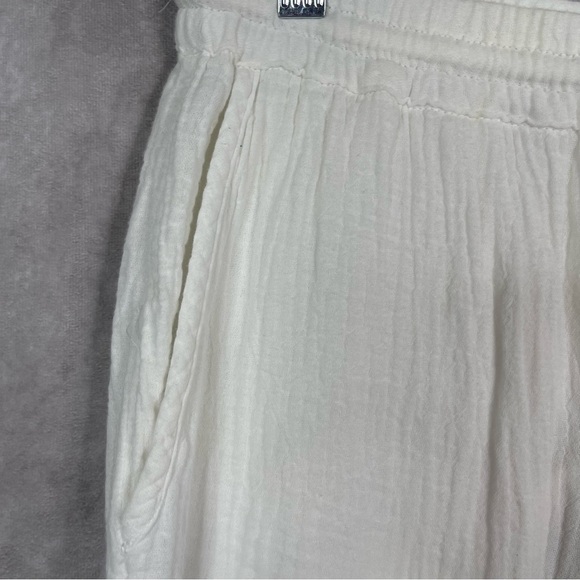 Rails Agnes Drawstring Elastic Waist Wide Leg Gauze Crop Pants In White Size L - Picture 8 of 9
